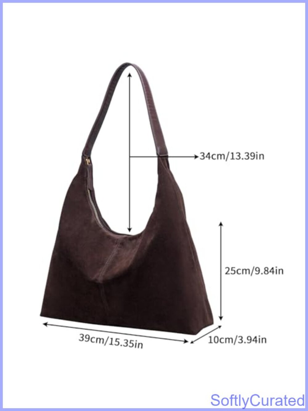 Suede Hobo Shoulder Bag Slouchy Crescent Tote Purse for Women - Picture 6 of 6